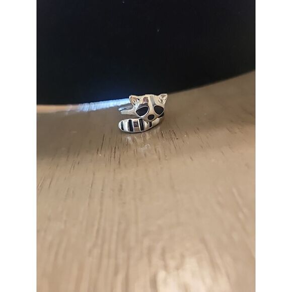 Wostu Adjustable 925 Sterling Silver Raccoon Animal Women Open Ring - Picture 1 of 4